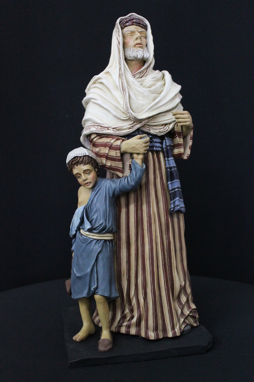 Anciano ciego con niño y niña con cordero. 40 cm. Año 2013. Colección Silvio Torilo.